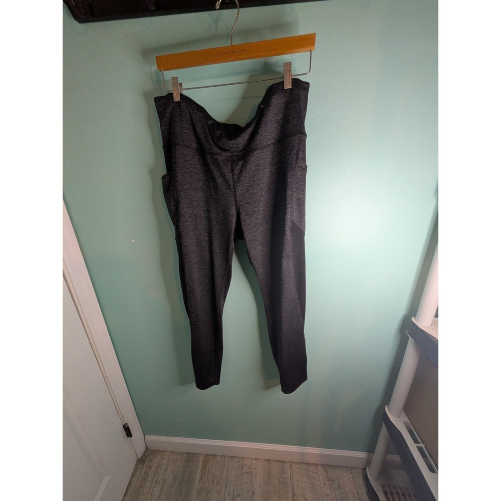 Xersion Quick-Dri  Ankle Leggings Charcoal Heather Gray Mesh Pockets XXLT Tall
